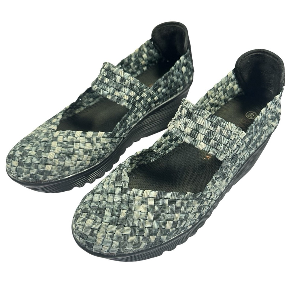Bernie Mev‎ Mary Jane Comfort Walking Shoes Womens 9 Gray Woven Flats